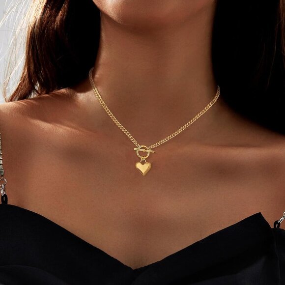 Heart Necklace for Women Gold/Silver Plated Trendy Heart Choker Lover Pendant Hy - Picture 7 of 7